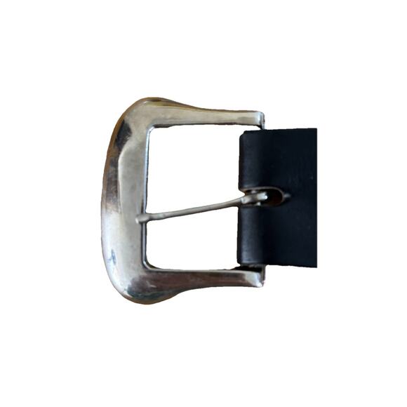 Black Leather Studded Belt Silver Buckle 34” Length - Picture 3 of 3